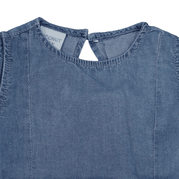 Girls Cotton Denim Sleeveless Dress – Blue