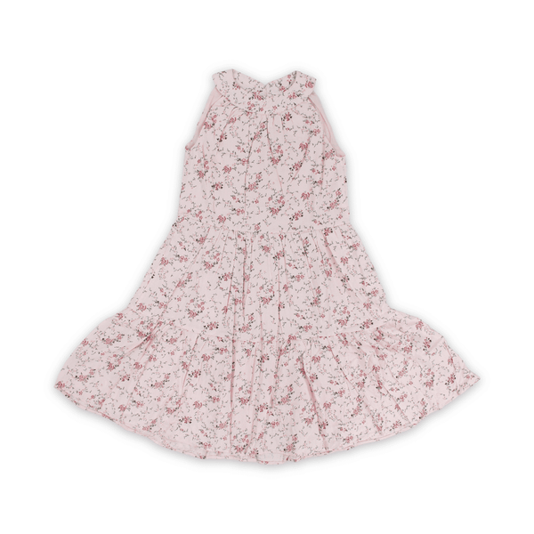 Girls Cotton Sleeveless Dress – Pink with Flowers Print