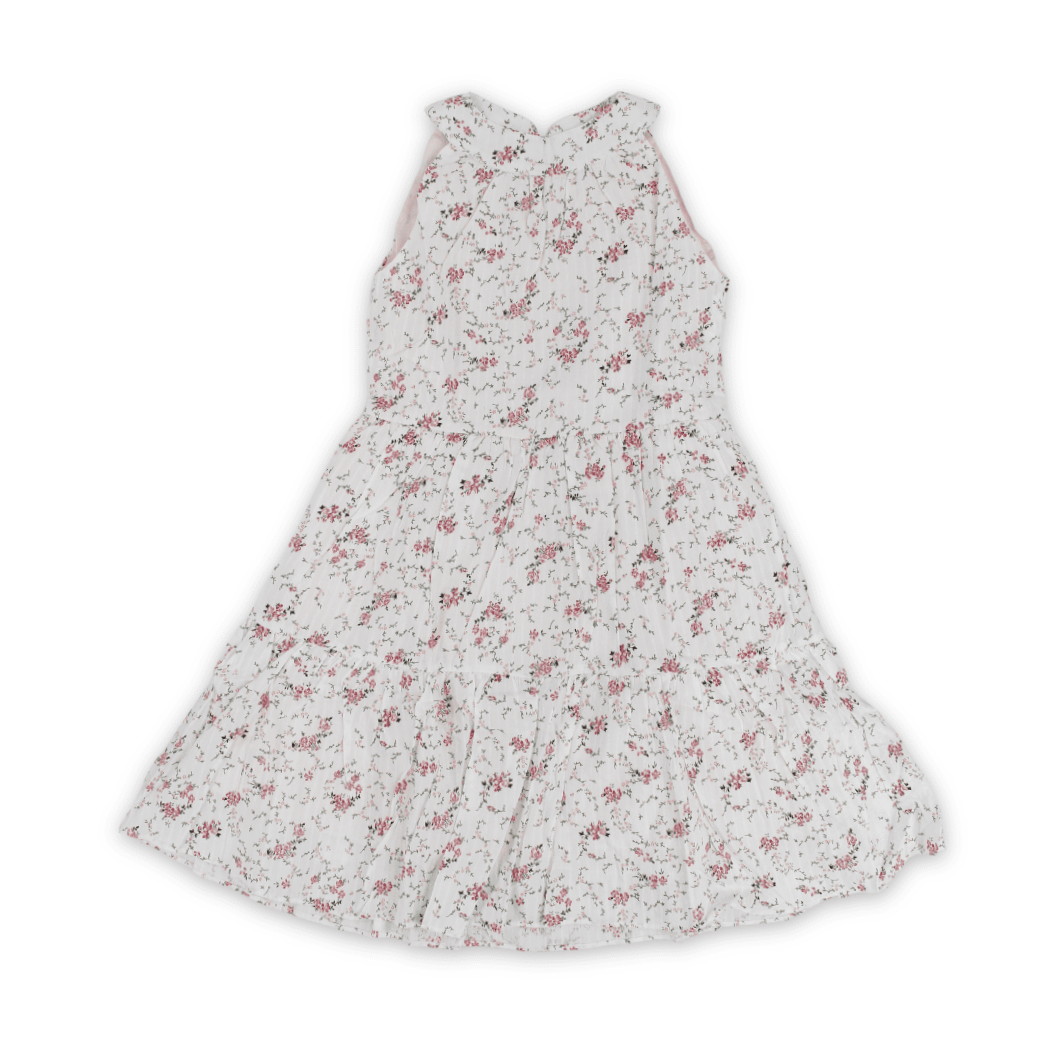 Girls Cotton Sleeveless Dress – Off-White with Flowers Print - Clothing - Coconut