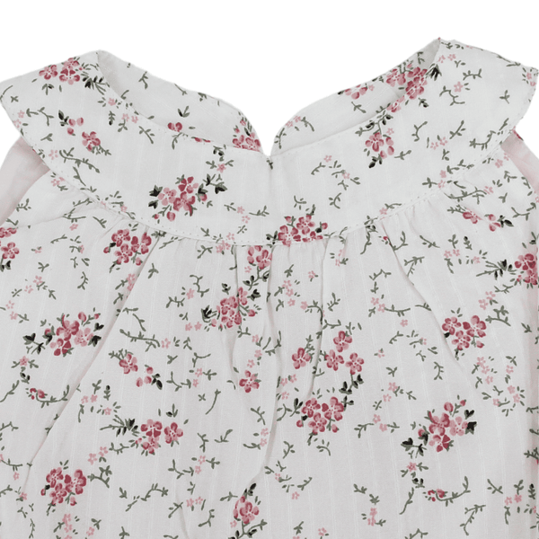 Girls Cotton  Sleeveless Dress – Off-White with Flowers Print