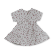 Girls Cotton Dress – Grey with Flowers Print