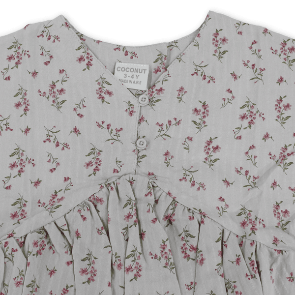 Girls Cotton Dress – Grey with Flowers Print