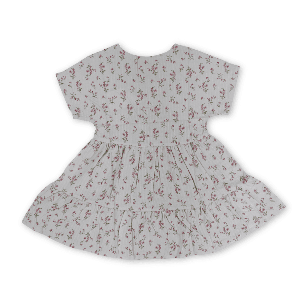 Girls Cotton Dress – Grey with Flowers Print