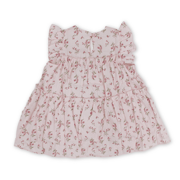 Baby Girls Cotton Dress – Pink with Flowers Print
