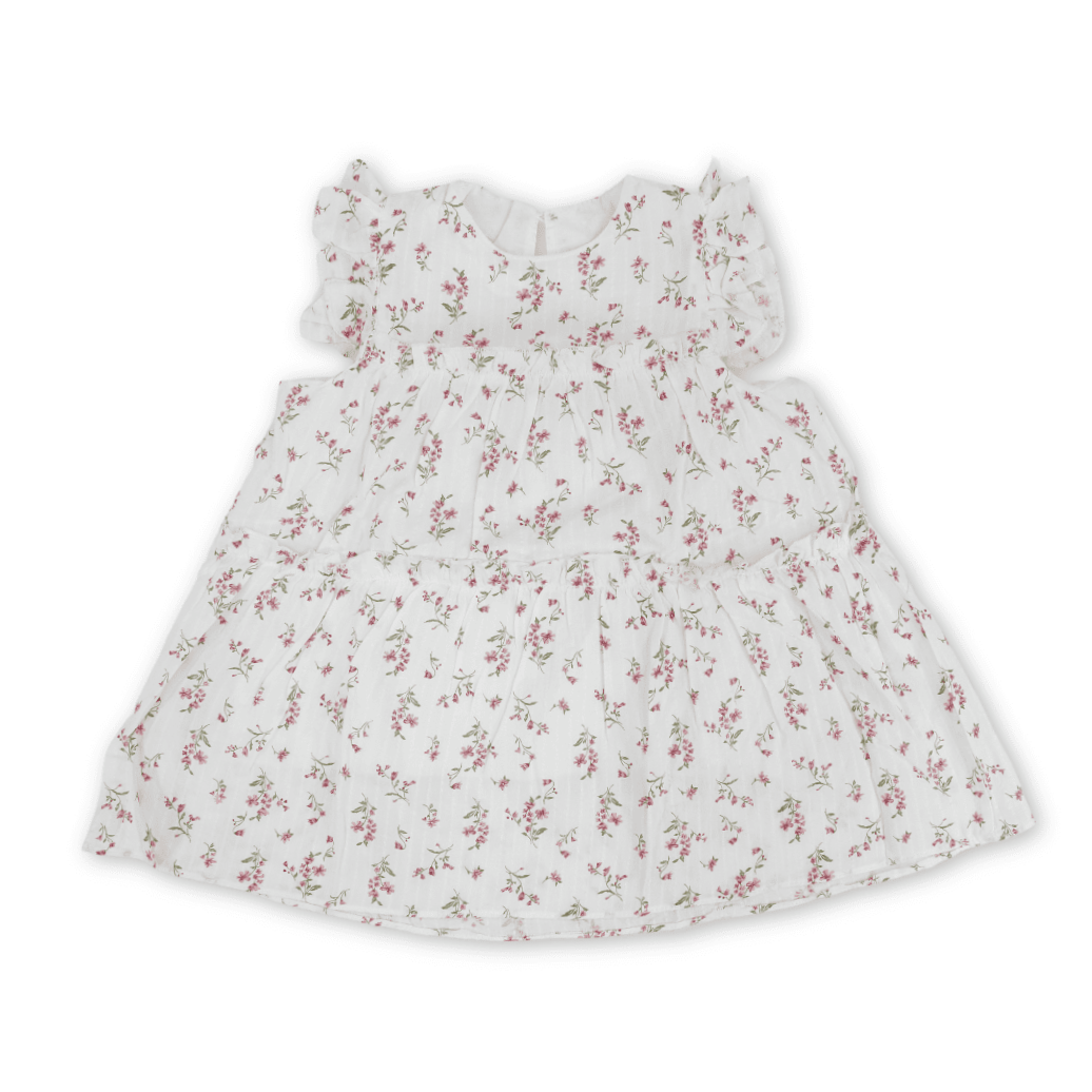 Baby Girls Cotton Dress – Off-White with Flowers Print - Clothing - Coconut