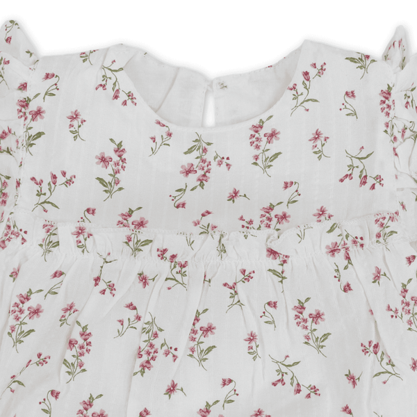 Baby Girls Cotton Dress – Off-White with Flowers Print