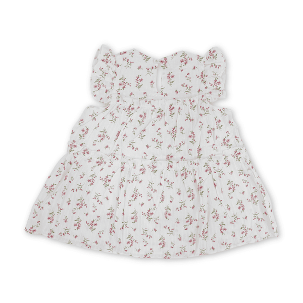 Baby Girls Cotton Dress – Off-White with Flowers Print