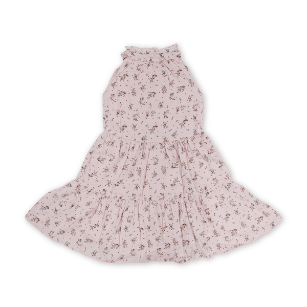 Girls Cotton Sleeveless Dress – Pink with Flowers Print