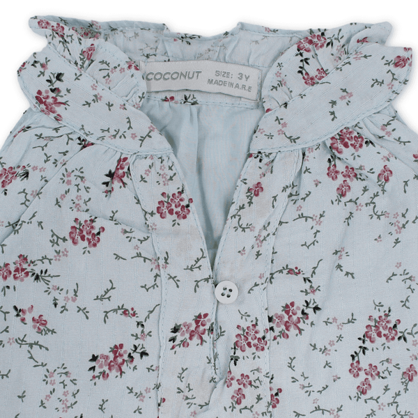 Girls Cotton Sleeveless Dress – Baby Blue with Flowers Print
