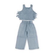 Girls Cotton Denim Outfit Set – Light Blue