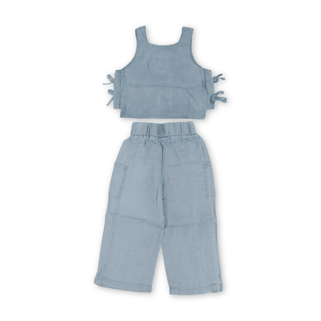 Girls Cotton Denim Outfit Set – Light Blue