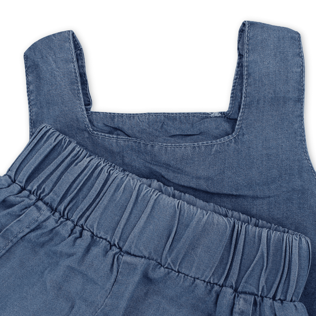Girls Cotton Denim Outfit Set – Dark Blue