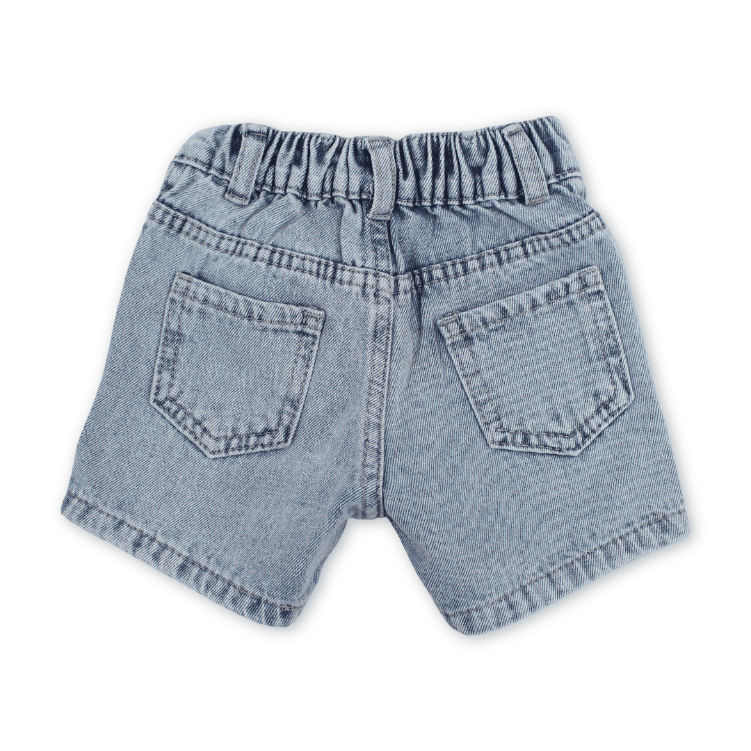 Baby Girls Cotton Denim Short – Light Blue with Stitch Embroidery