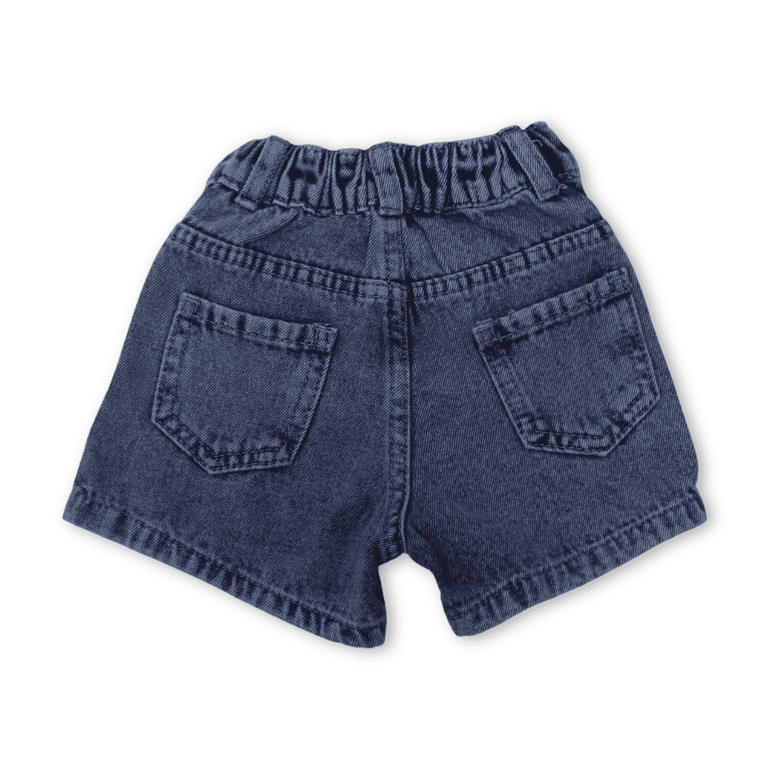 Baby Girls Cotton Denim Short – Dark Blue with Stitch Embroidery
