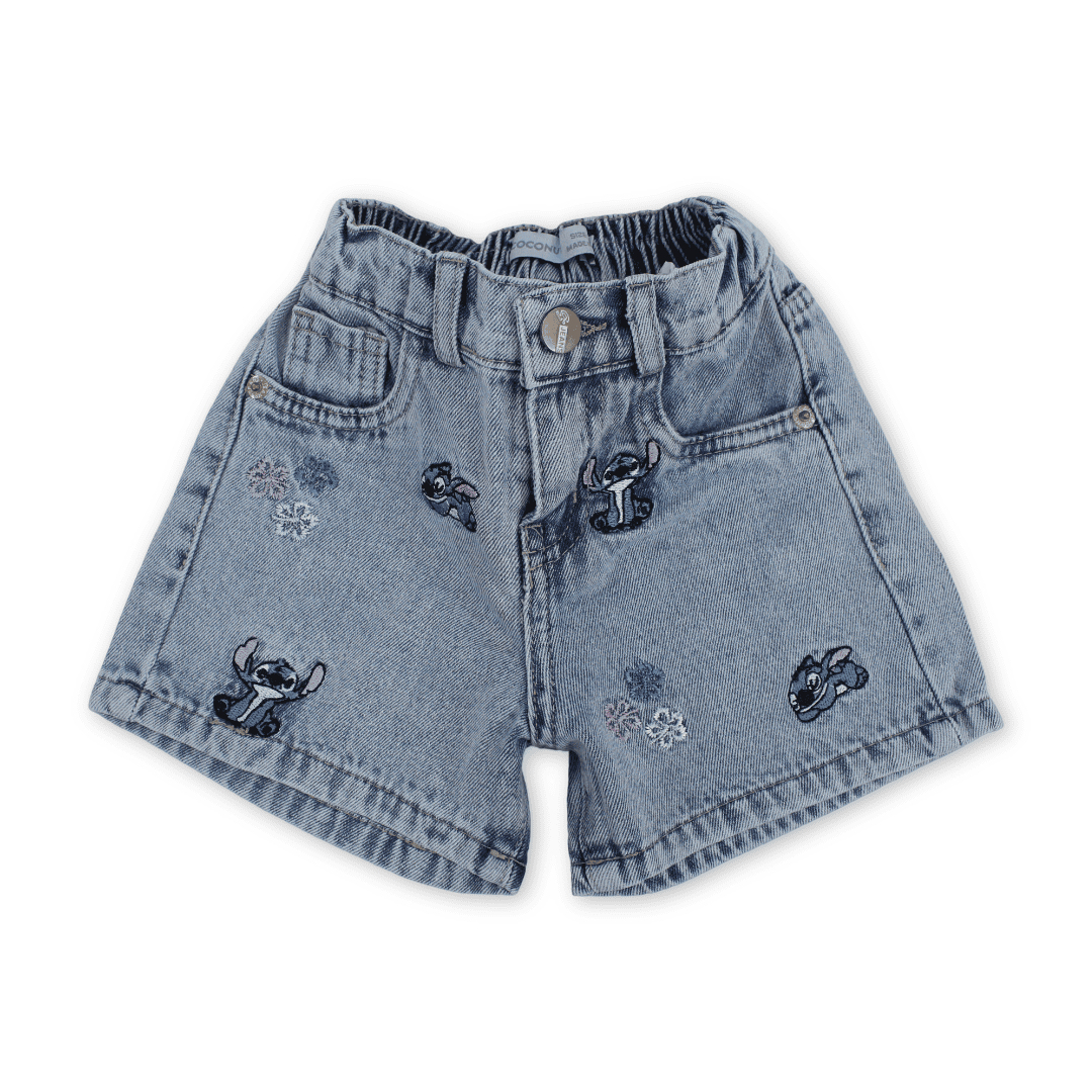 Girls Cotton Denim Short – Stitch Embroidery - Clothing - Coconut