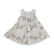 Girls Cotton Dress – Off-White with Flowers Embroidery
