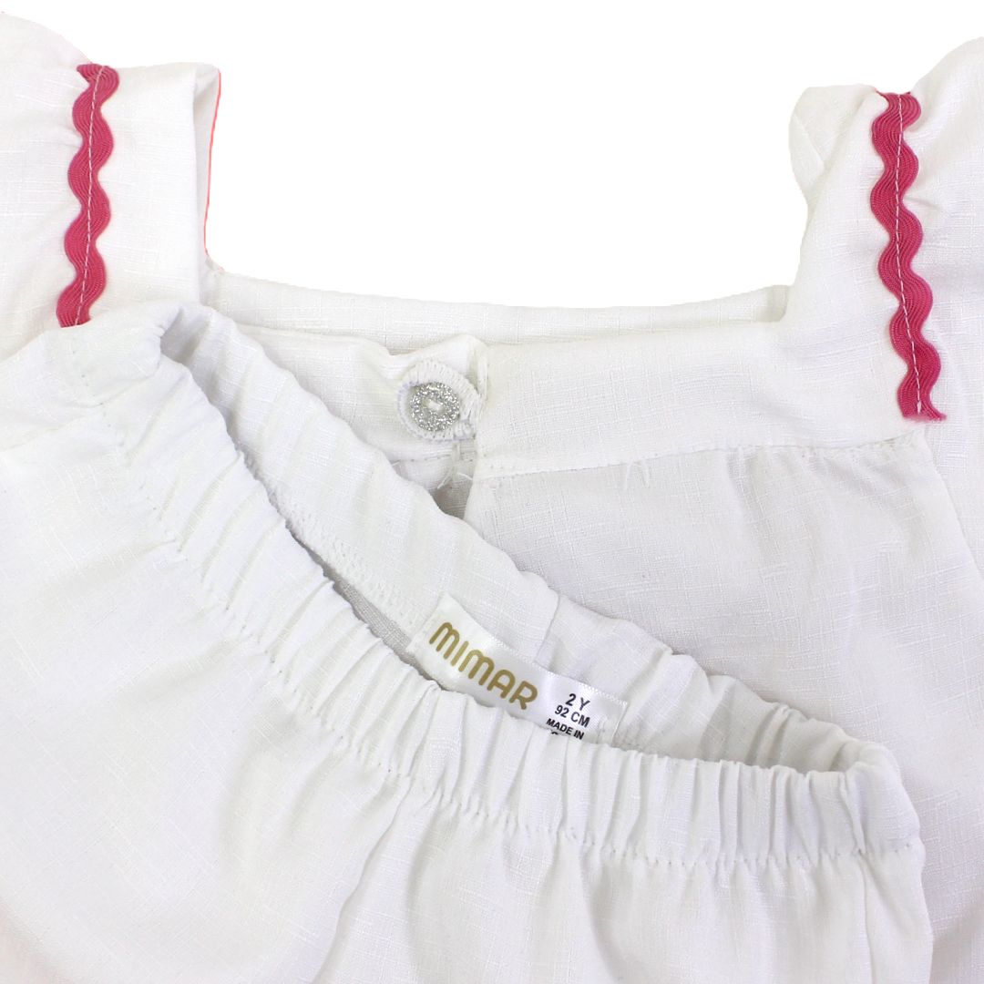 Baby Girls Cotton Outfit Set – White with Fruit Embroidery