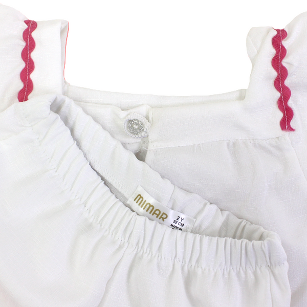 Baby Girls Cotton Outfit Set – White with Fruit Embroidery