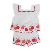 Baby Girls Cotton Outfit Set – White with Fruit Embroidery