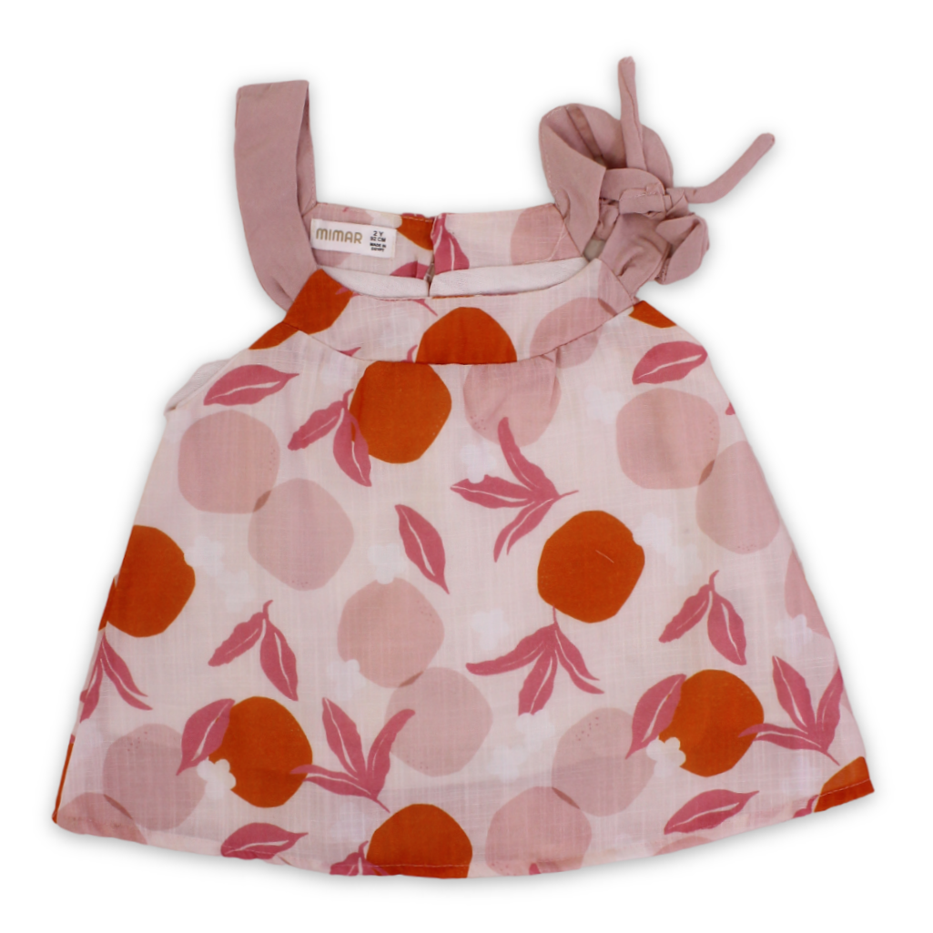 Girls Cotton Dress – Off-White with Orange Print - Clothing - Mimar