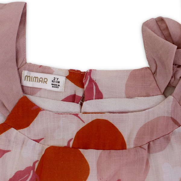 Girls Cotton Dress – Off-White with Orange Print