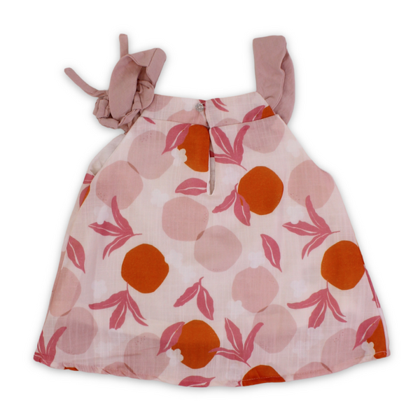 Girls Cotton Dress – Off-White with Orange Print