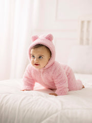 Baby Girls Fleeced Hooded Footless Onesie – Pink