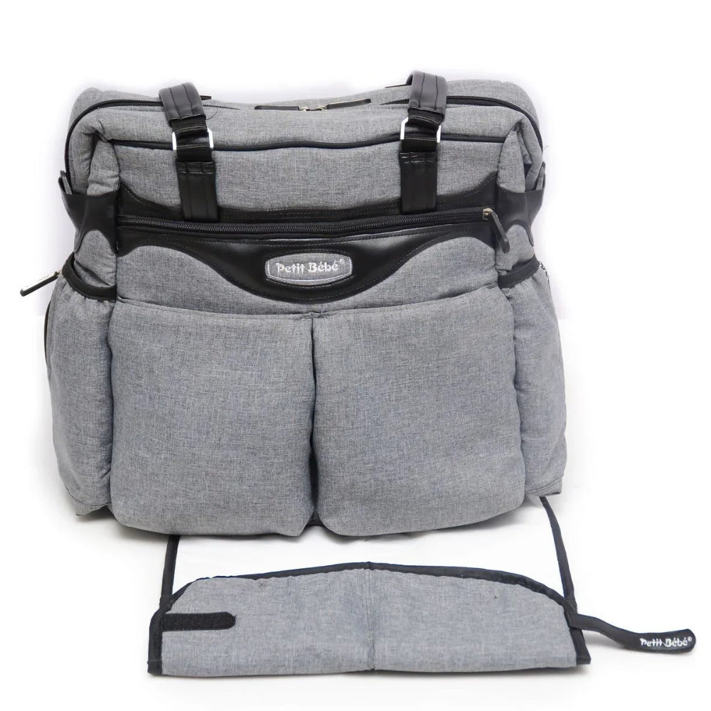 Petit Bebe Baby Diaper Bag Premium – Grey & Black