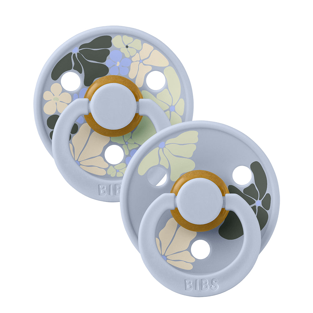 BIBS Colour Natural Rubber Pacifier Pack of 2 – Morning Bloom Latex Size 1 Dusty Blue Mix