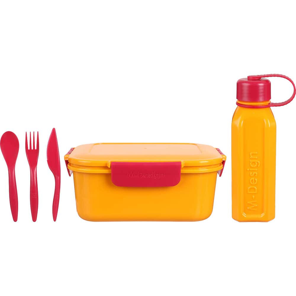 M-Design Lunch Set (1.6L Lunch Box & 650ml Water Bottle & Cutlery Set) – Orange/Fuchsia