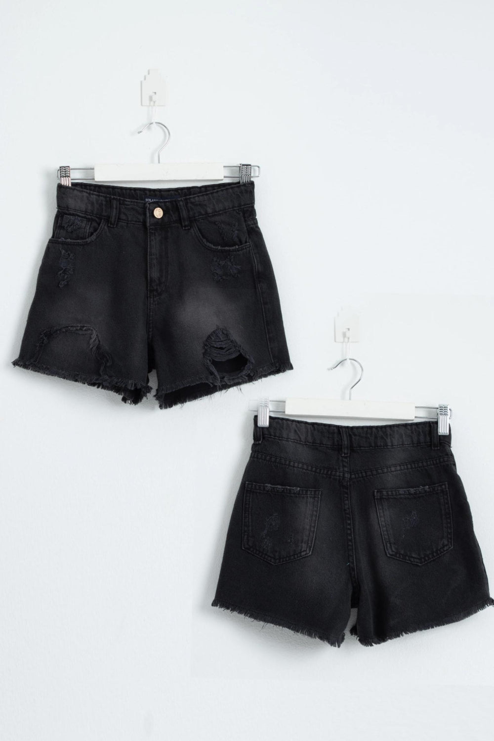 Ripped Denim Shorts - Black