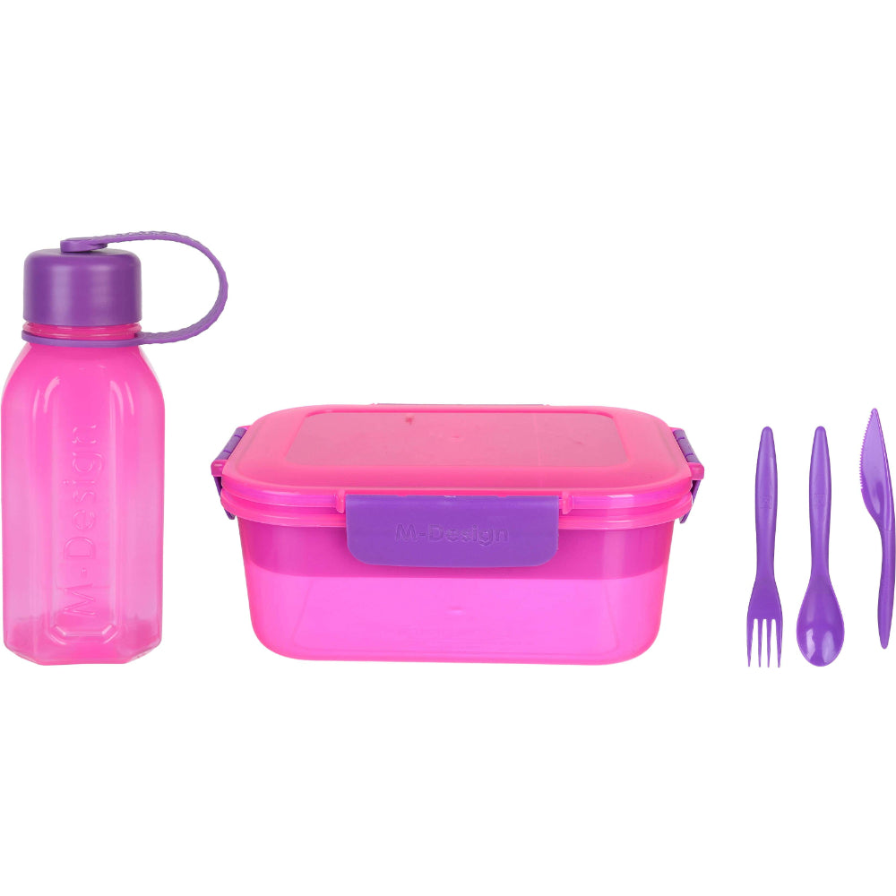 M-Design Lunch Set (1.6L Lunch Box, 650ml Water Bottle & Cutlery Set) – Pink