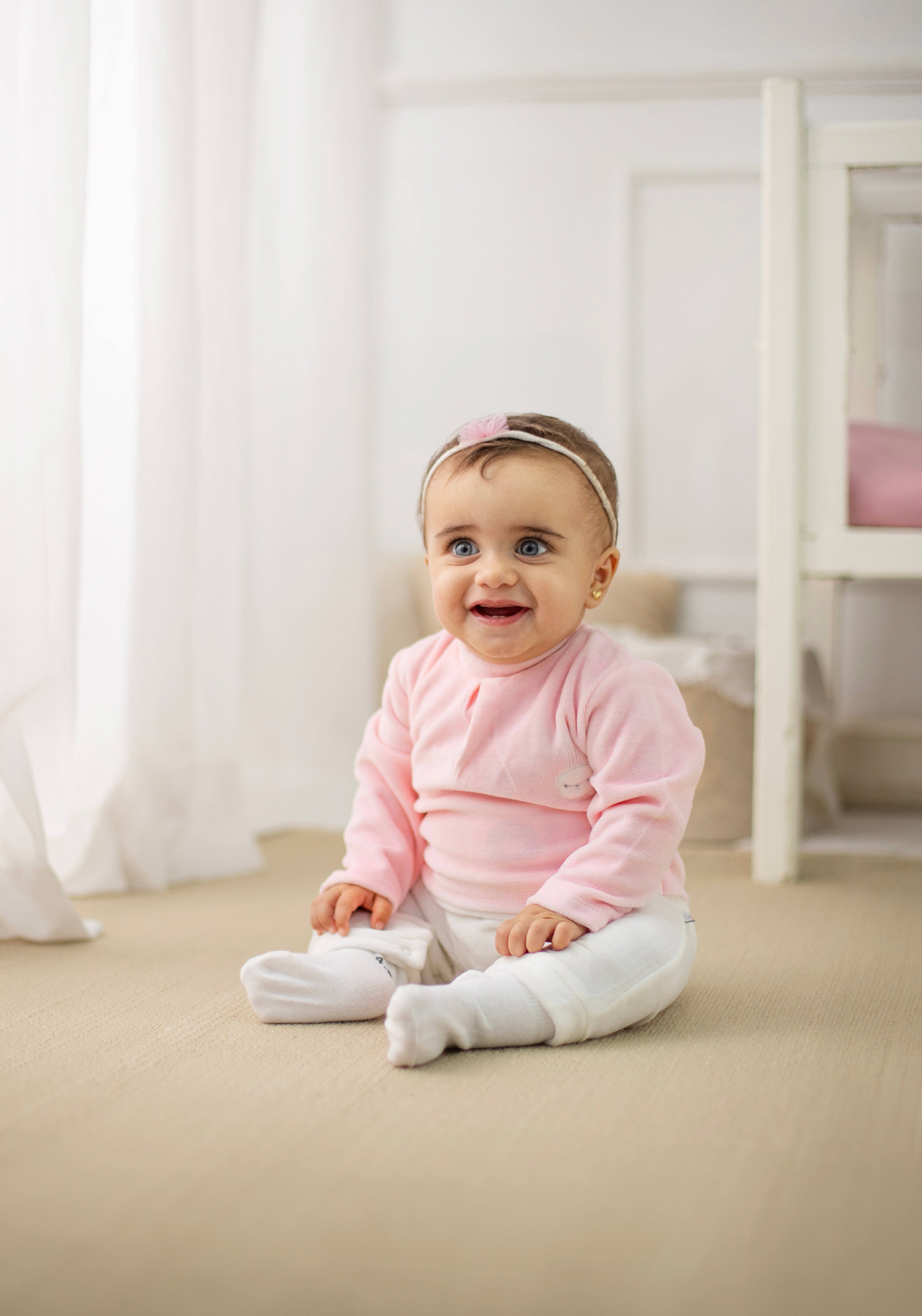 Baby Girls Cotton Footless Onesie –  Pink & Off-White