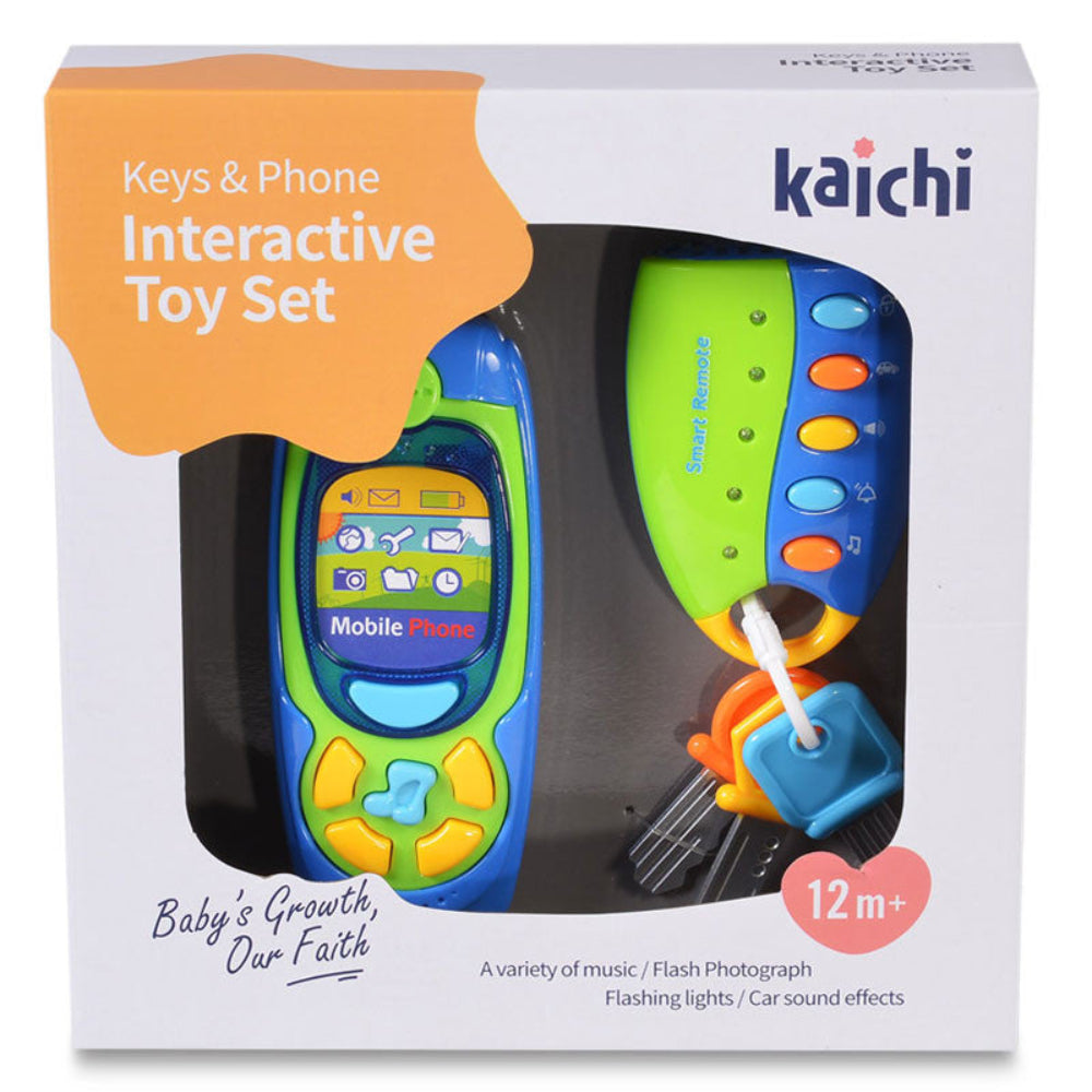 2-Piece Interactive Toy Set – 15 cm Phone & 16 cm Key Chain with Lights