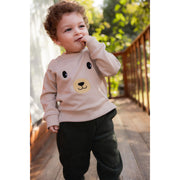 Baby Boys Cotton 2-Piece Outfit Set – Beige/Olive with Teddy Bear Print