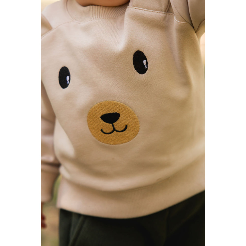 Baby Boys Cotton 2-Piece Outfit Set – Beige/Olive with Teddy Bear Print