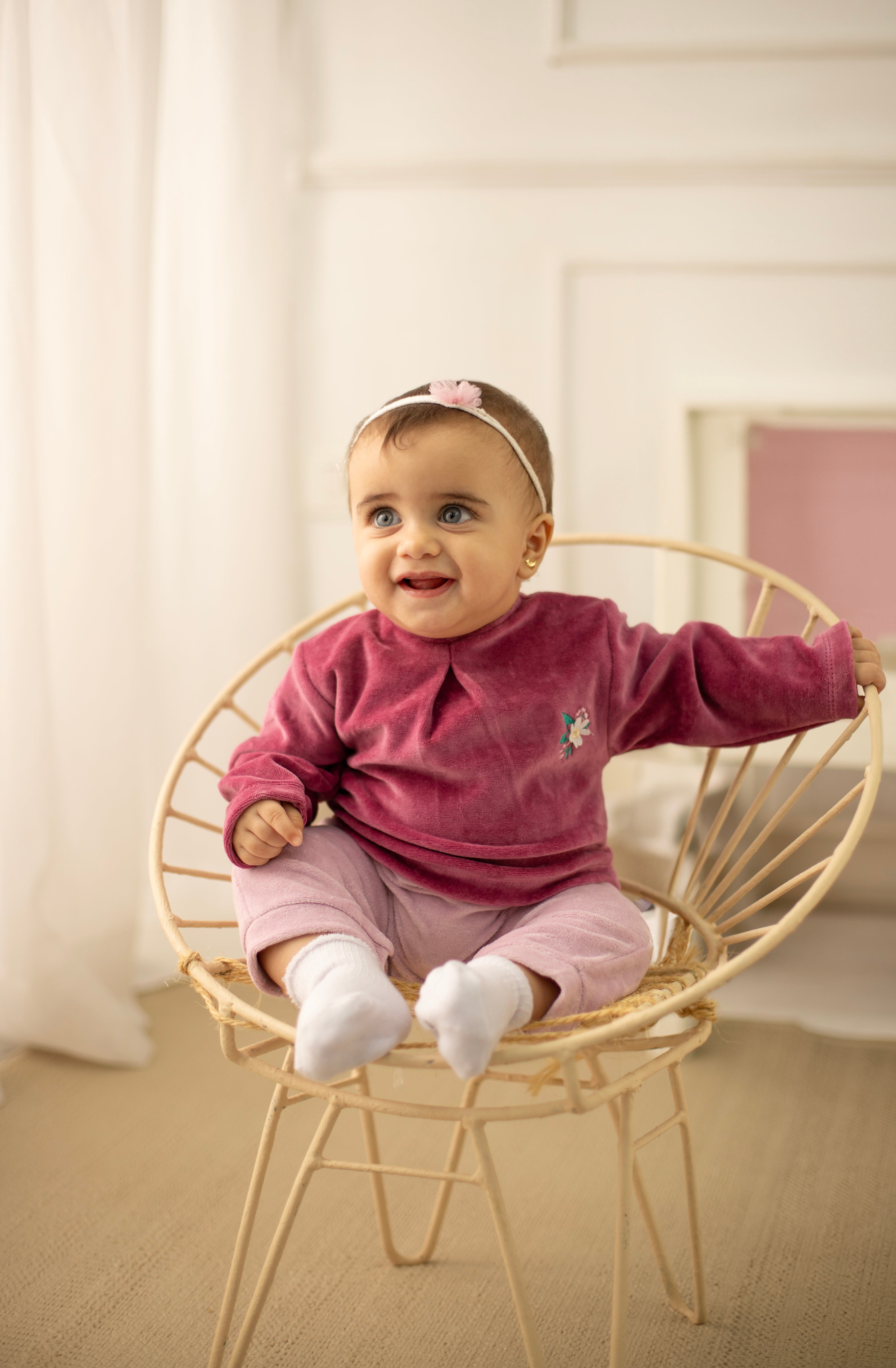 Flowery Velvet Baby Footie