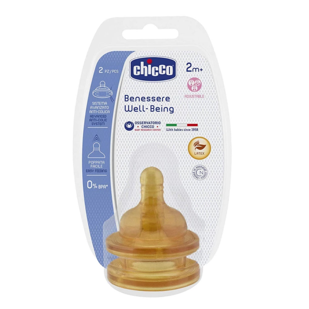 Chicco Well Being Adjustable Rubber Teat Nipple - 2 Pieces