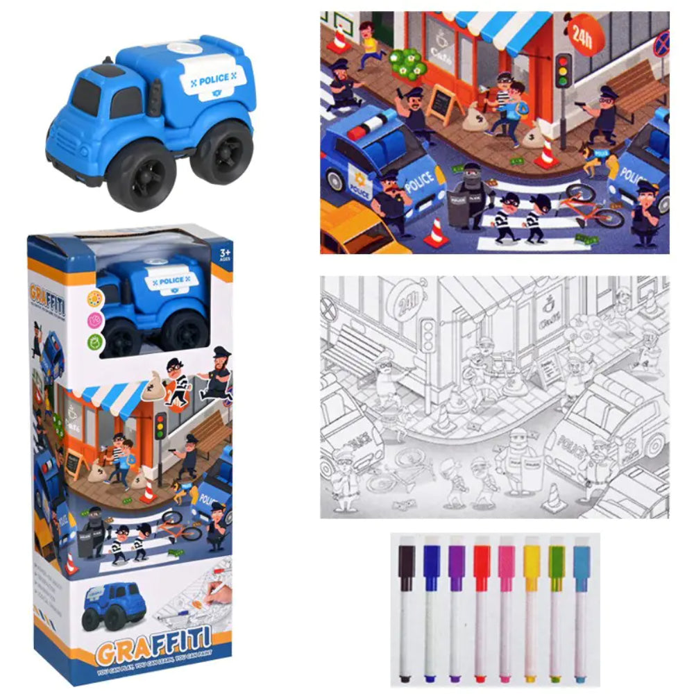 Police Truck Game & Coloring Set - Toys - OKO
