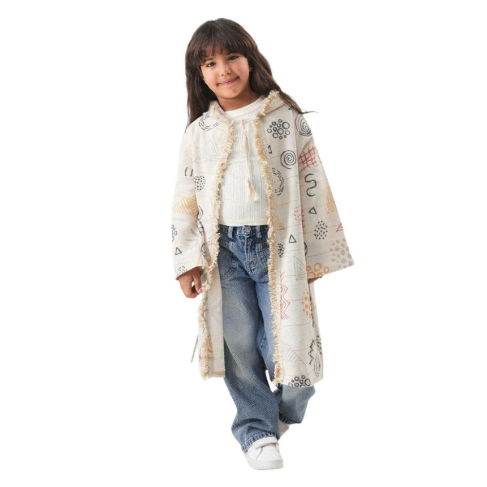 Ramadan Girls Linen Hooded Kaftan – Beige Printed
