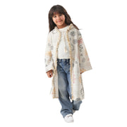 Ramadan Girls Linen Hooded Kaftan – Beige Printed