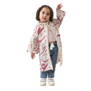 Ramadan Baby Girls Linen Hooded Kaftan – Beige with Letters Print