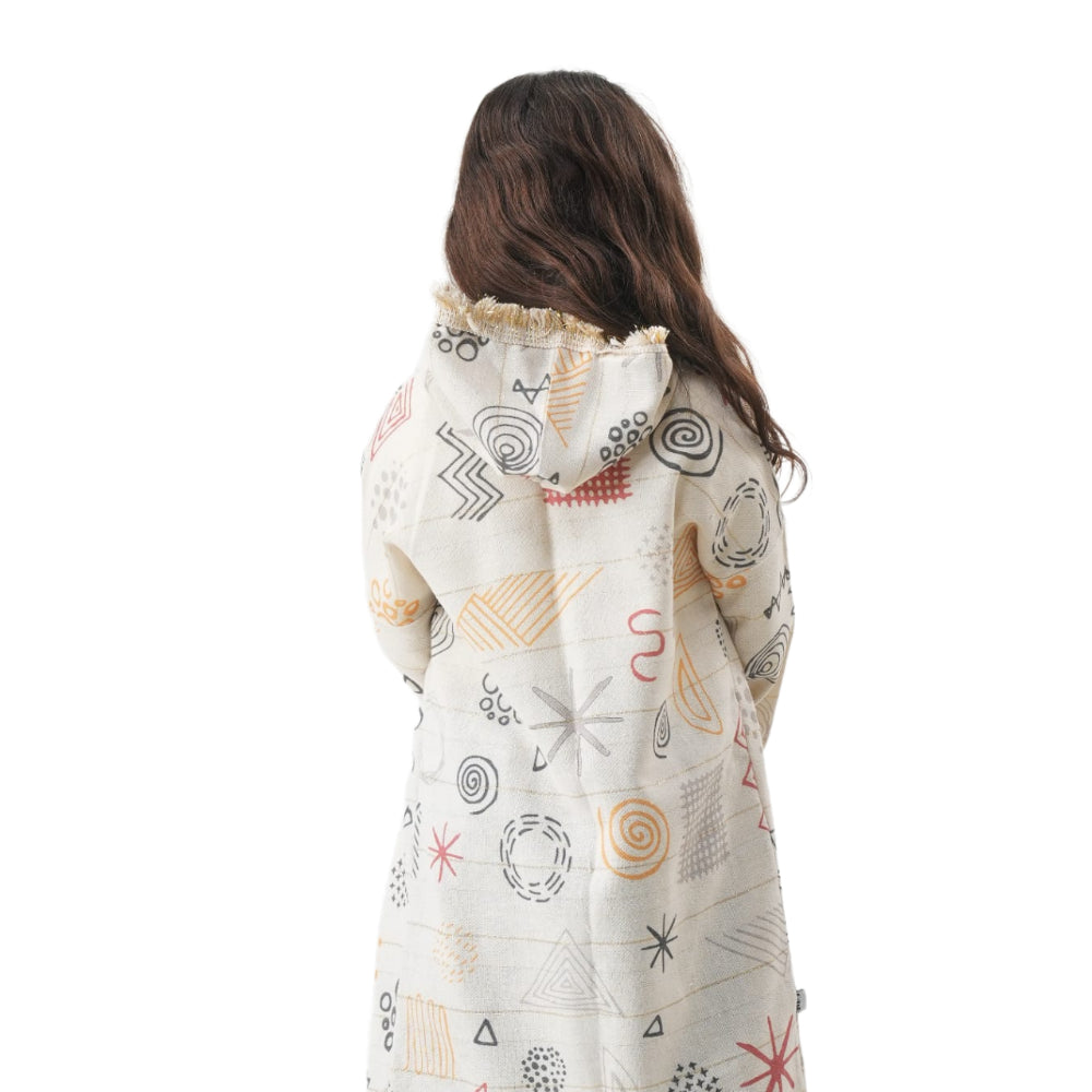 Ramadan Girls Linen Hooded Kaftan – Beige Printed