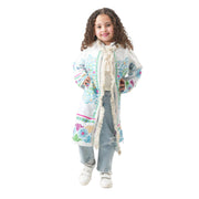 Ramadan Girls Kaftan – White with Islamic Shapes Print