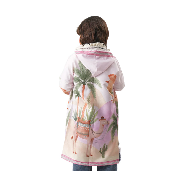 Ramadan Girls Hooded Kaftan – Pink with Hoopoe Print