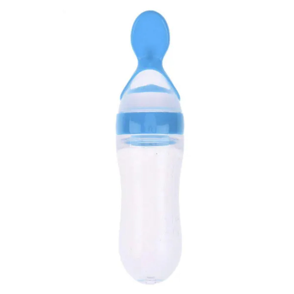 Safari Baby Silicone Bottle with Spoon 90ml +6m – Blue - Baby Essentials