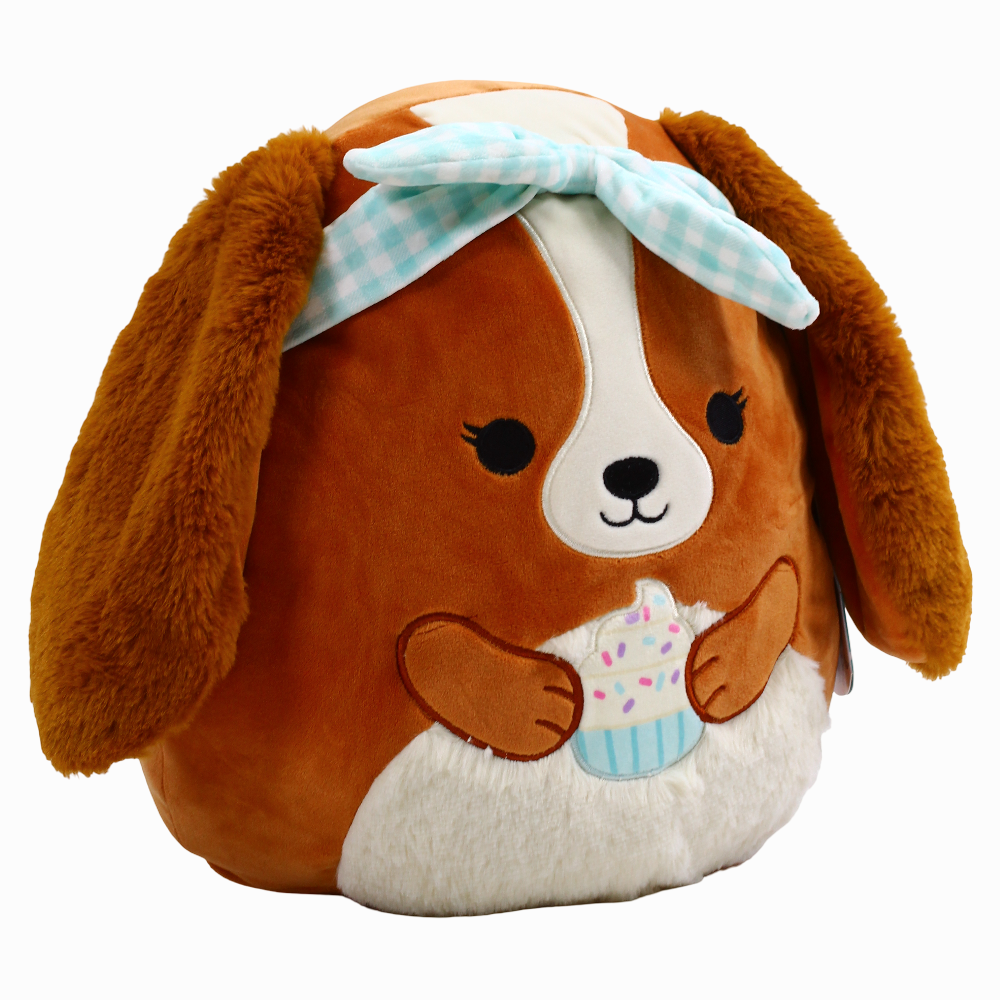 Squishmallows Seasonal Squad Darcy the Brown Dog with Blue Bandana Holding a Cupcake