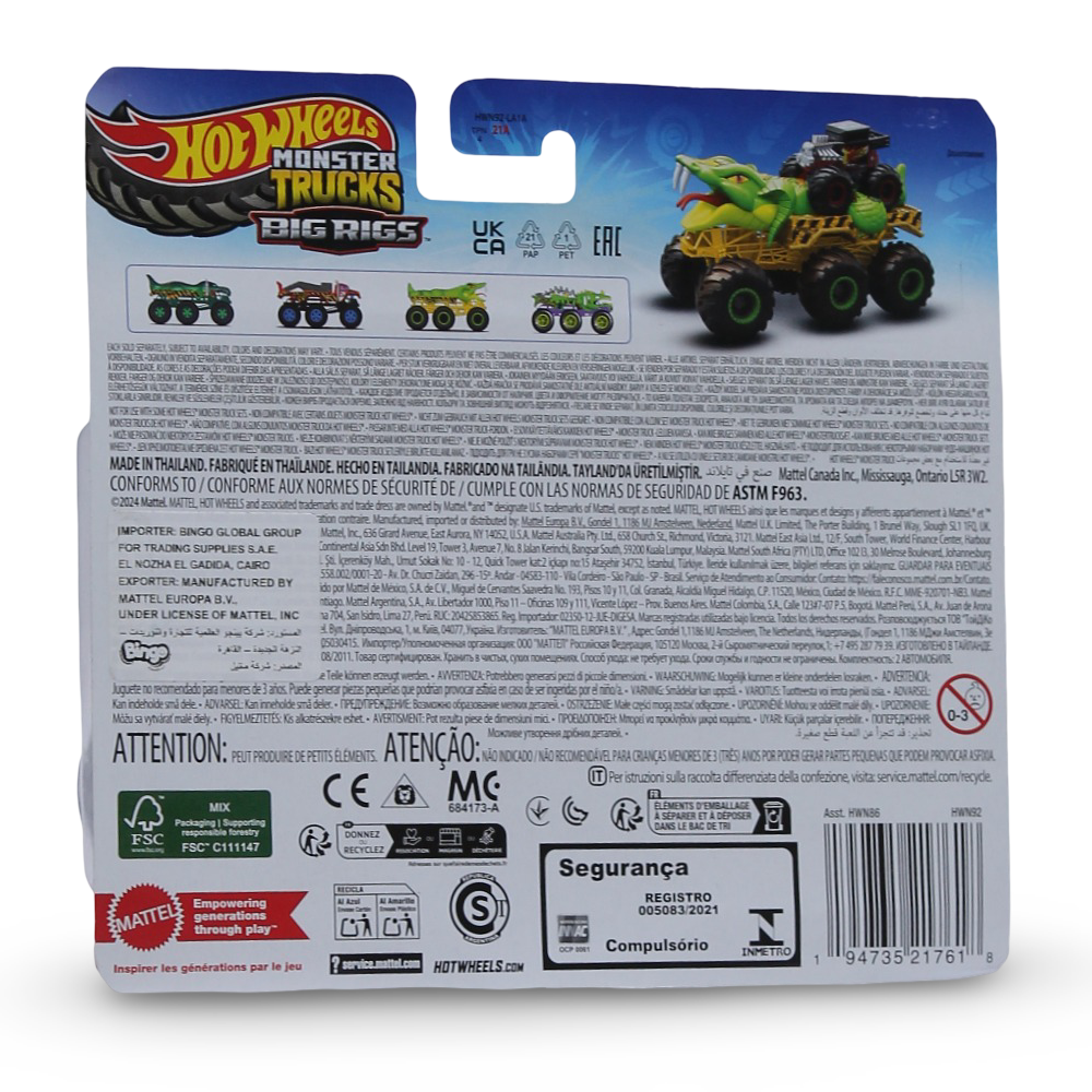 Mattel Hot Wheels Monster Trucks Big Rigs Cage Rattler