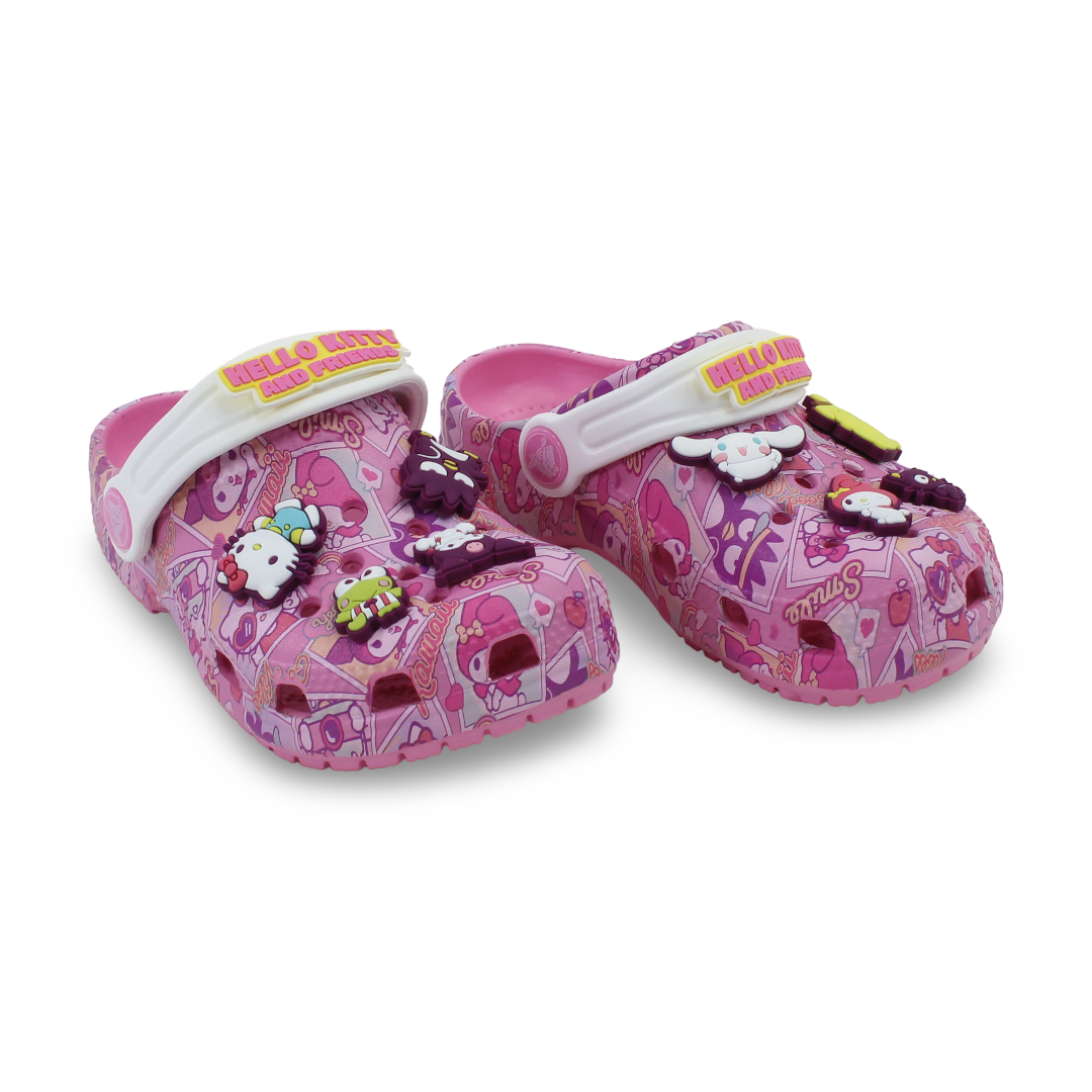 Girls Rubber Crocs – Pink with Hello Kitty and Friends Design