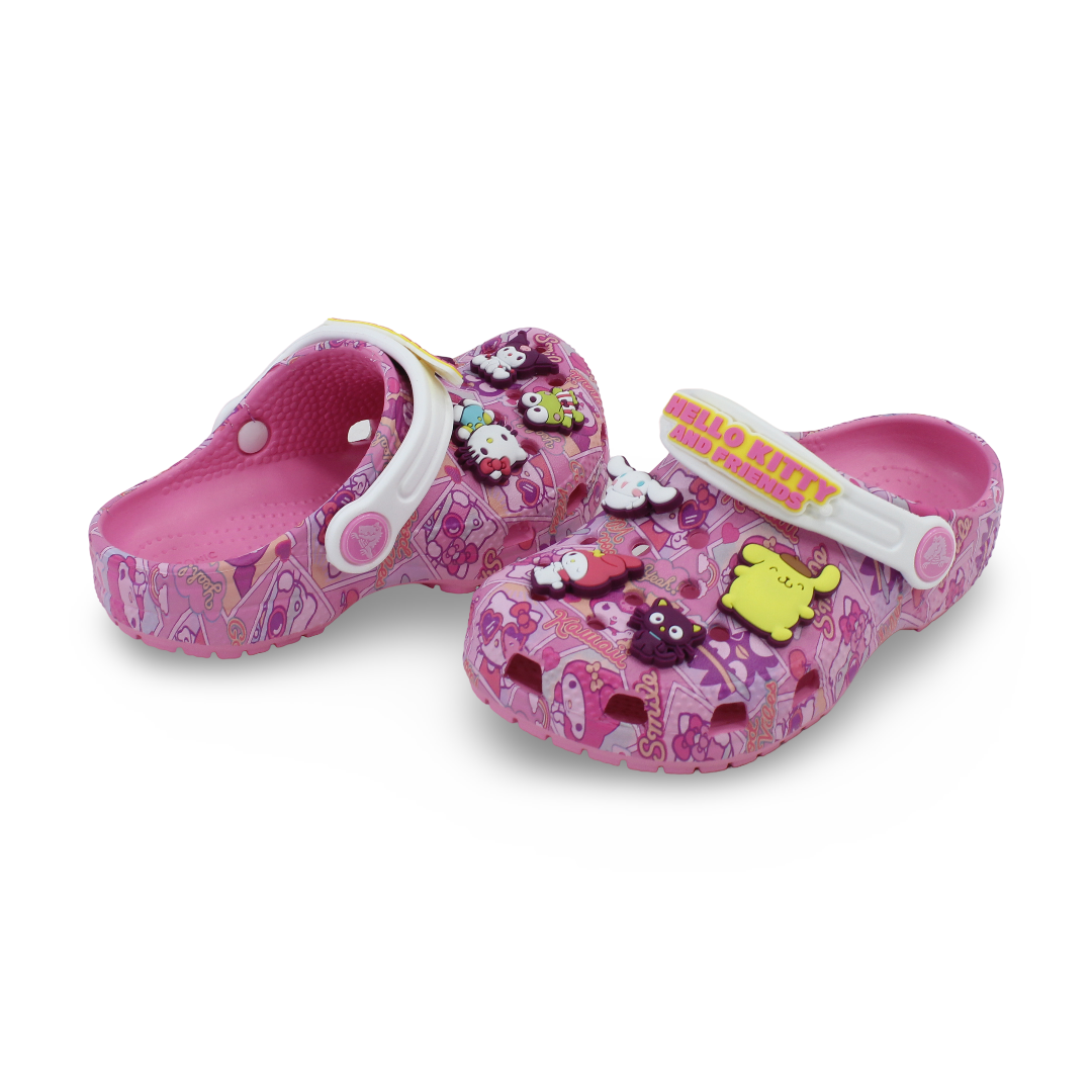 Girls Rubber Crocs – Pink with Hello Kitty and Friends Design